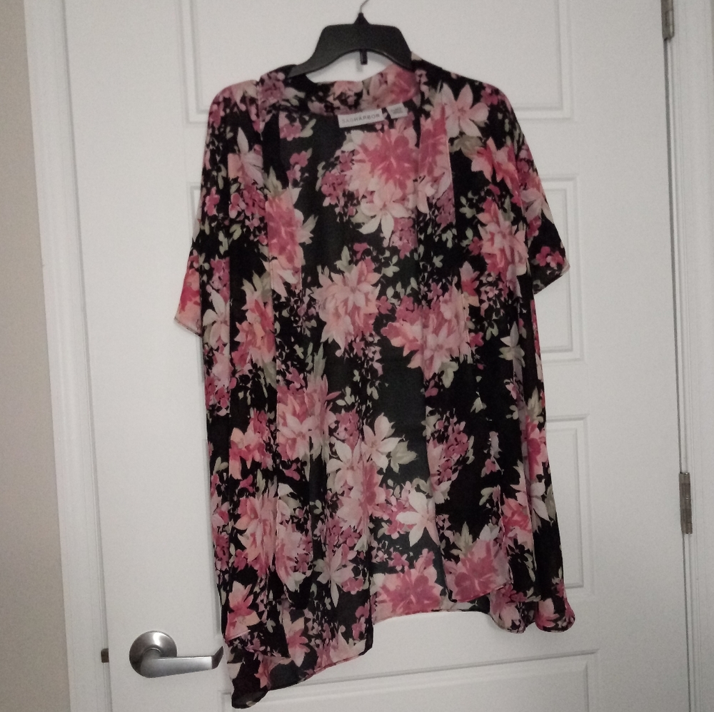New pink flower shawl sheer open top XL